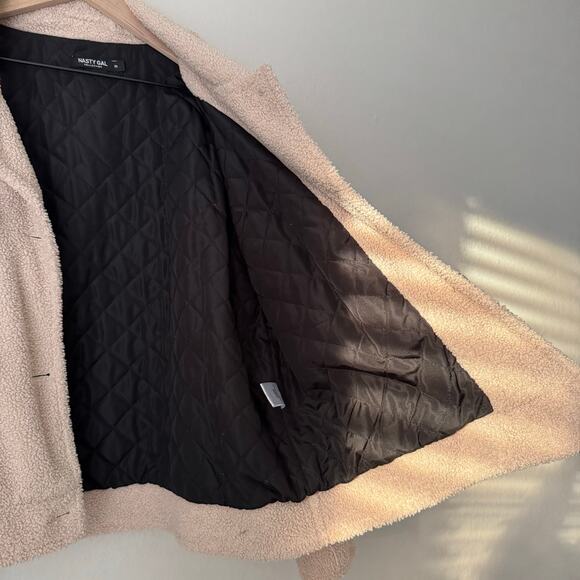 Nasty Gal Womens Tan Sherpa Teddy Jacket Coat Lined Oversized Size Medium Top - Picture 7 of 12